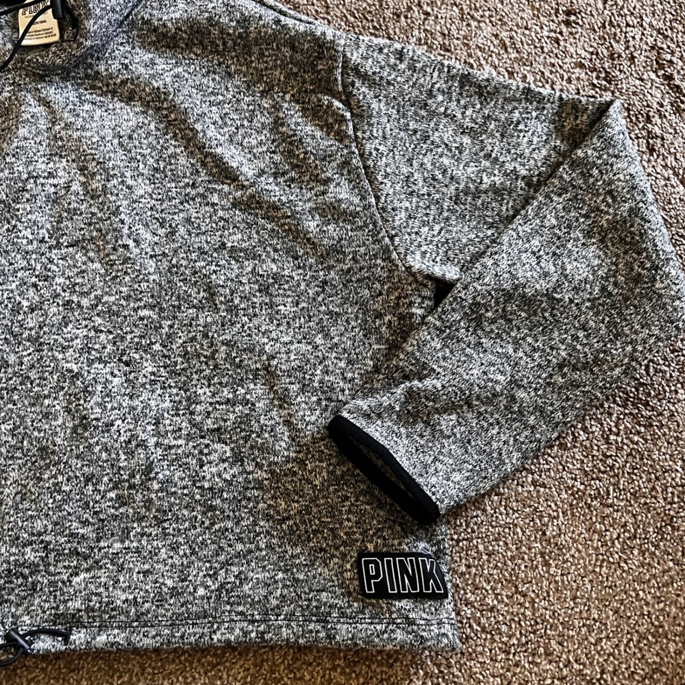 PINK Victoria's Secret Gray Pullover Hoodie Drawstring Cropped Large - Picture 3 of 7